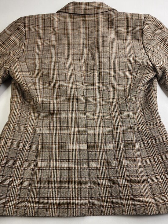 Tommy Hilfiger Women's Blazer Jacket Size 4 Brown Plaid Elbow Patches FLAW - Picture 11 of 16